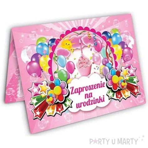 zaproszenia urodzinowe torcik rozowe 10 szt