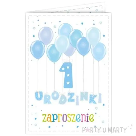 zaproszenia urodzinowe urodziny 1 baloniki blekitne 10 szt
