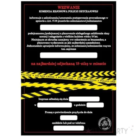 zaproszenia urodziny 18 wezwanie congee 6 szt