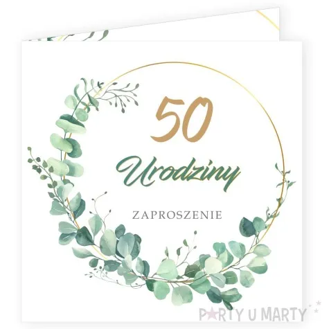 zaproszenia urodziny 50 eukaliptus beauty 15x15 cm 8 szt