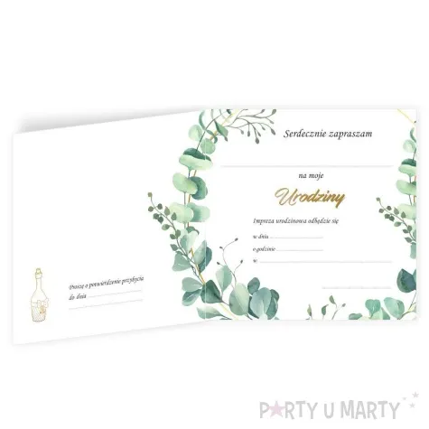 zaproszenia urodziny 50 eukaliptus beauty 15x15 cm 8 szt