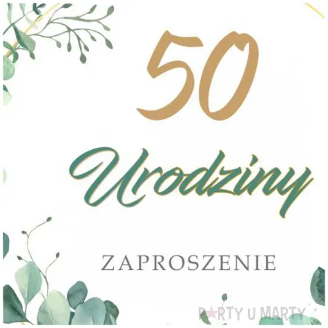 zaproszenia urodziny 50 eukaliptus beauty 15x15 cm 8 szt