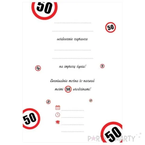 zaproszenia urodziny 50 traffic birthday congee 6 szt