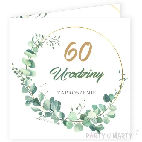 zaproszenia urodziny 60 eukaliptus beauty 15x15 cm 8 szt