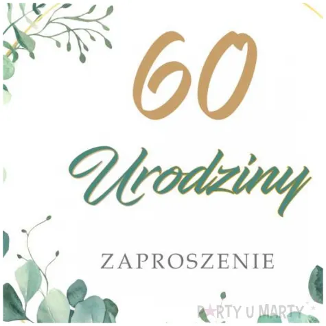 zaproszenia urodziny 60 eukaliptus beauty 15x15 cm 8 szt