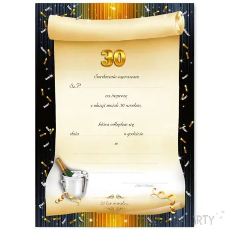 zaproszenia z koperta 30 urodziny szampan dekoracjepolska 15 x 10 5 cm 10 szt