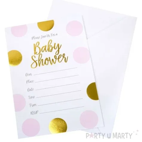 zaproszenia z koperta baby shower rozowe godan 10 szt