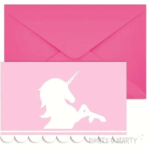 zaproszenia z koperta believe in unicorns jednorozce rozowe procos 6 szt