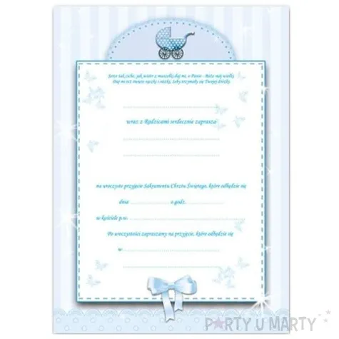 zaproszenia z koperta chrzest blekitny 1 szt