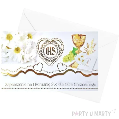 zaproszenia z koperta komunia swieta dla ojca chrzestnego maki