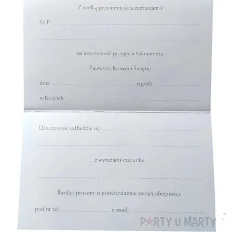 zaproszenia z koperta komunia swieta hostia i witrazyk maki 10 szt