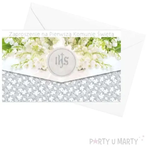zaproszenia z koperta komunia swieta ihs i kwiaty maki 10 szt
