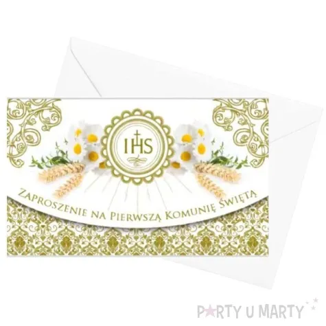 zaproszenia z koperta komunia swieta ihs zlote maki 10 szt