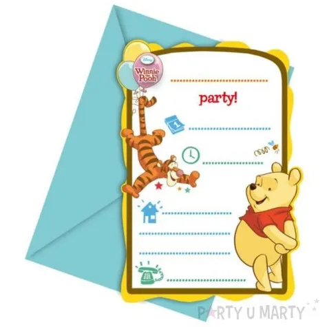 zaproszenia z koperta kubus puchatek 6 szt