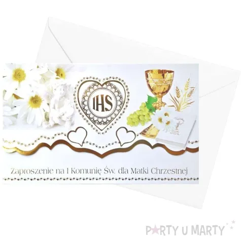 zaproszenia z koperta pierwsza komunia swieta dla matki chrzestnej maki