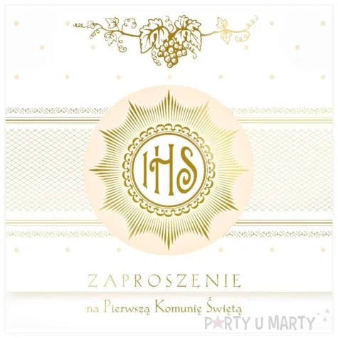 zaproszenia z koperta pierwsza komunia swieta zlota maki 10 szt