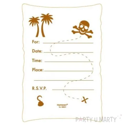 zaproszenia z koperta pirates treasure amscan 8 szt