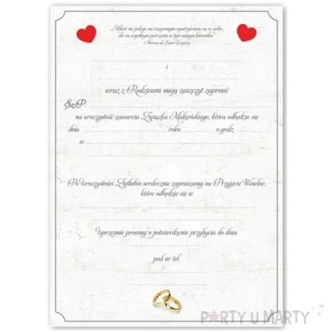 zaproszenia z koperta slub dwa serca dekoracje polska 10 szt