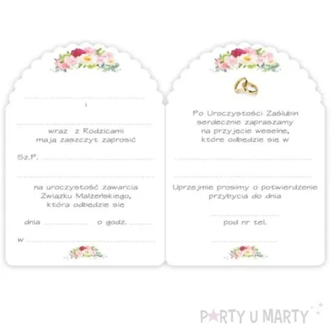 zaproszenia z koperta slub kolorowe kwiaty dekoracje polska 10 szt