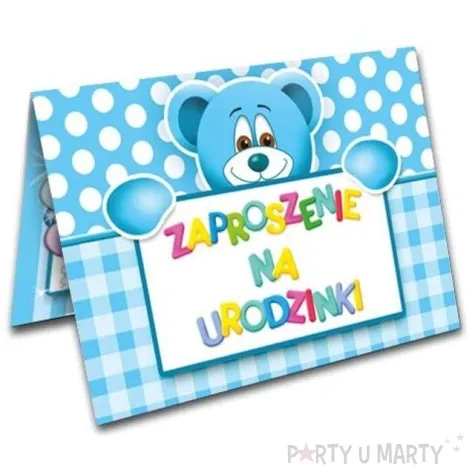 zaproszenia z koperta urodzinki misiu blekitny 1 szt