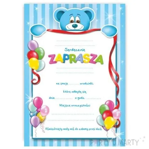 zaproszenia z koperta urodzinki misiu blekitny 1 szt