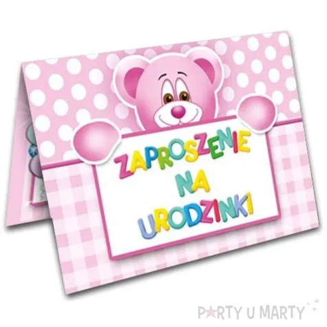 zaproszenia z koperta urodzinki misiu rozowy 10 szt