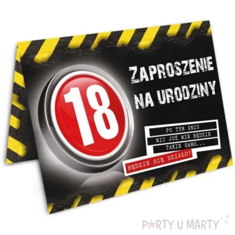 zaproszenia z koperta urodziny 18 danger 10 szt