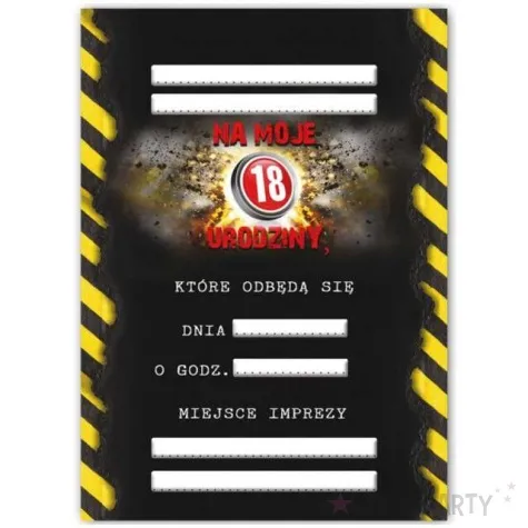 zaproszenia z koperta urodziny 18 danger 10 szt