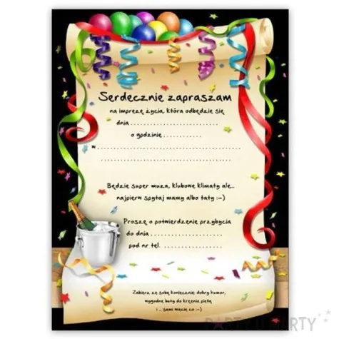 zaproszenia z koperta urodziny 18 party 1 szt