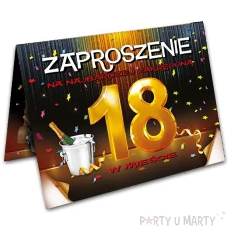 zaproszenia z koperta urodziny 18 szampan 10 szt