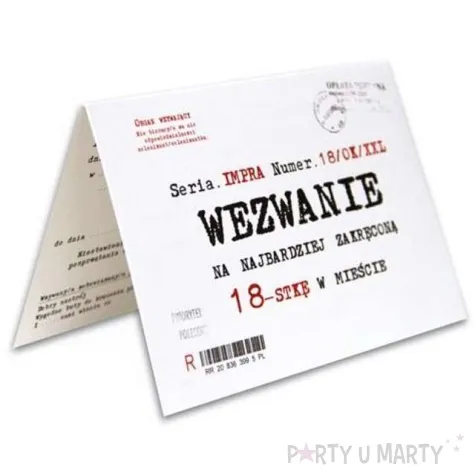 zaproszenia z koperta urodziny 18 wezwanie 10 szt