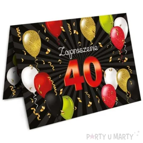 zaproszenia z koperta urodziny 40 black red 10 szt