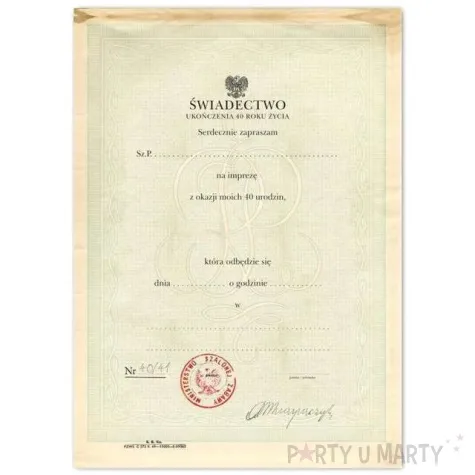 zaproszenia z koperta urodziny 40 prl 10 szt