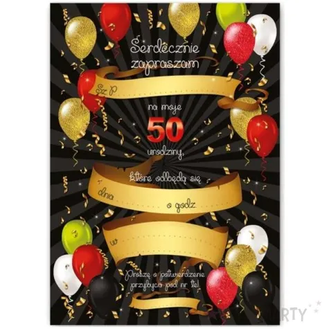 zaproszenia z koperta urodziny 50 black red 1 szt