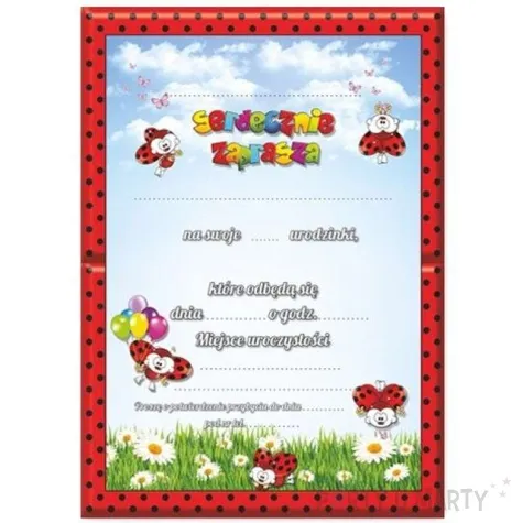 zaproszenia z koperta urodziny biedronka 10 szt