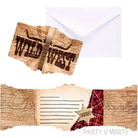 zaproszenia z kopertami western dziki zachod boland 6 szt