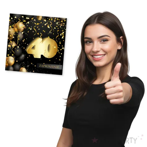 zaproszenie 40 urodziny czarno zloty 15x15 cm 1 szt