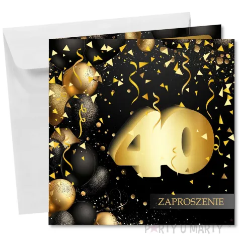 zaproszenie 40 urodziny czarno zloty 15x15 cm 1 szt