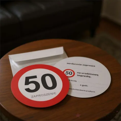 zaproszenie 50 urodziny traffic 15x15 cm 1 szt