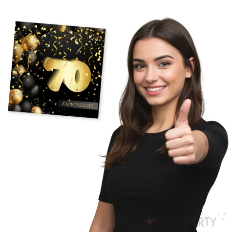 zaproszenie 70 urodziny czarno zloty 15x15 cm 1 szt