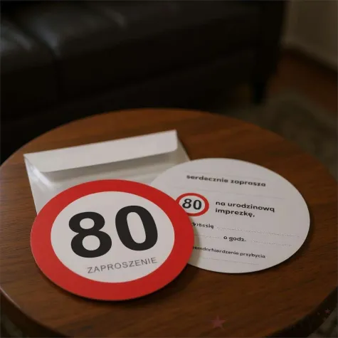 zaproszenie 80 urodziny traffic 15x15 cm 1 szt