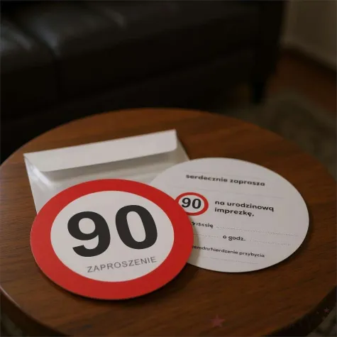 zaproszenie 90 urodziny traffic 15x15 cm 1 szt