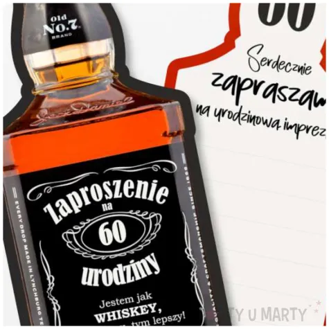zaproszenie butelka whisky 60 urodziny 14 8x6 cm 1 szt