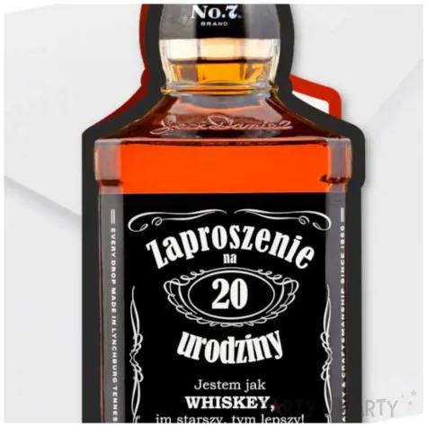 zaproszenie butelka whisky zamykana 20 urodziny 6x14 8 cm 1 szt