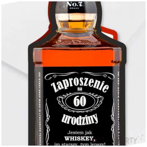 zaproszenie butelka whisky zamykana 60 urodziny 6x14 8 cm 1 szt