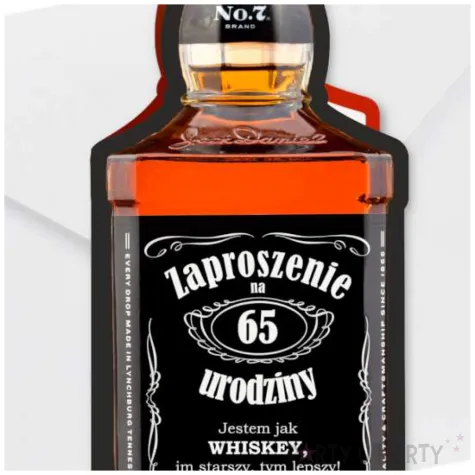 zaproszenie butelka whisky zamykana 65 urodziny 6x14 8 cm 1 szt