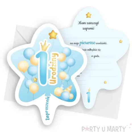 zaproszenie gwiazdeczka 1 urodziny baloniki niebieski 10 4x13 2 cm 1 szt