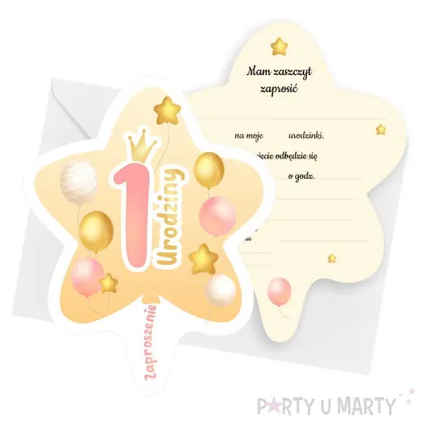 zaproszenie gwiazdeczka 1 urodziny baloniki rozowy 10 4x13 2 cm 1 szt
