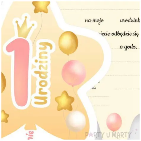 zaproszenie gwiazdeczka 1 urodziny baloniki rozowy 10 4x13 2 cm 1 szt