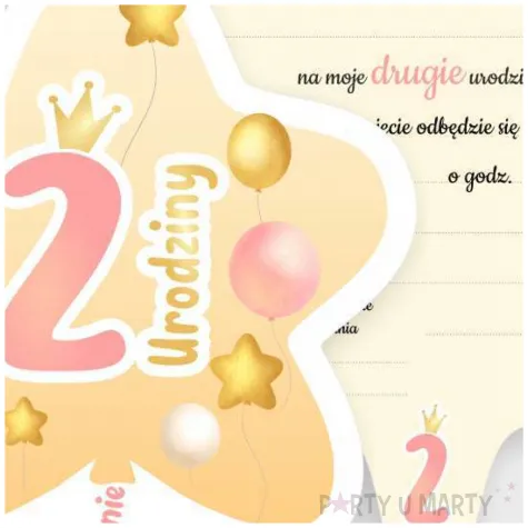 zaproszenie gwiazdeczka 2 urodziny baloniki rozowy 10 4x13 2 cm 1 szt